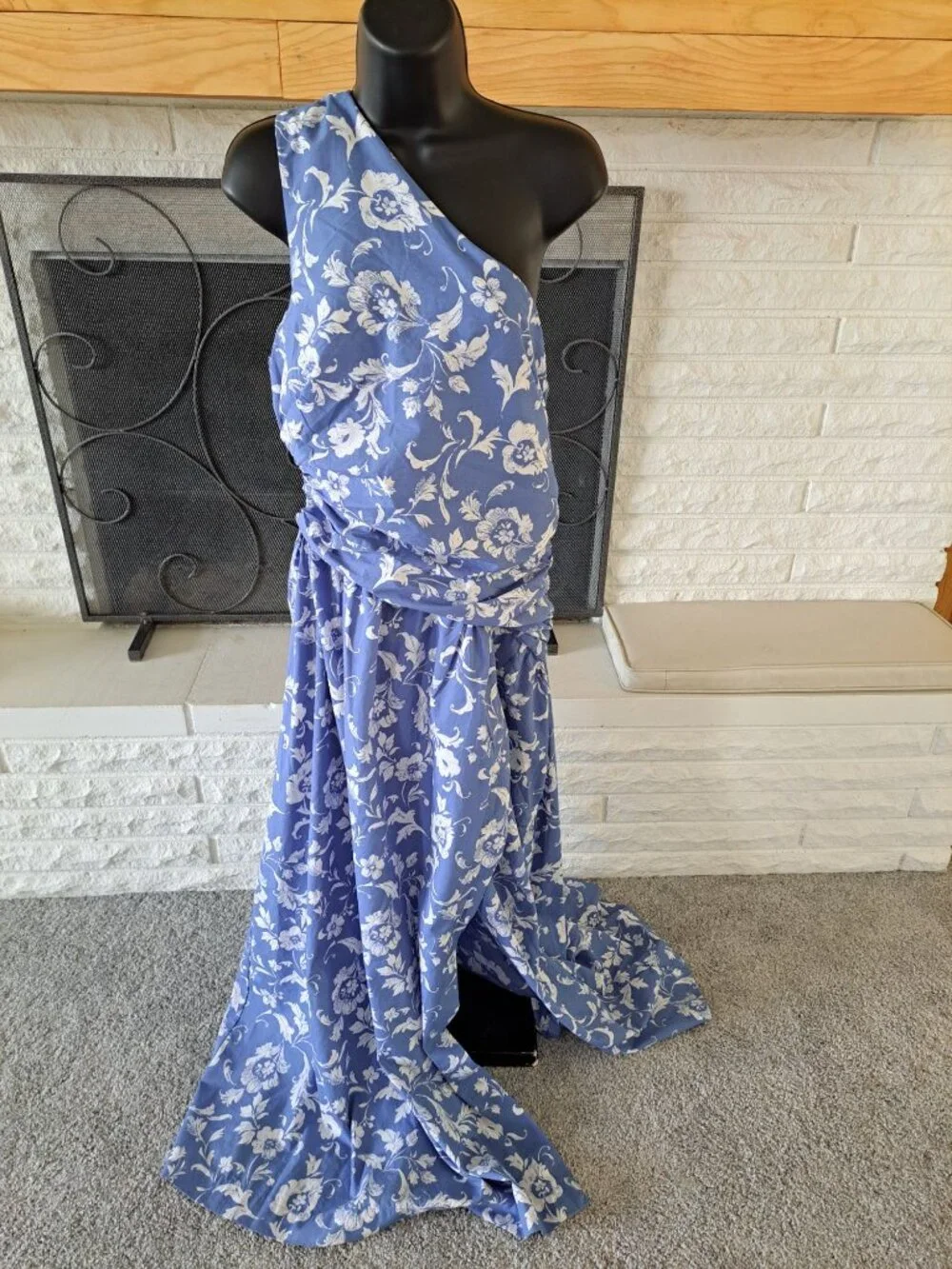 New Abercrombie & Fitch Maxi Womens One-Shoulder White Blue Floral Dress Size L - Picture 2 of 13